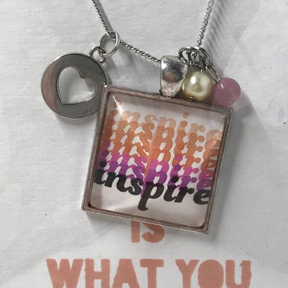 NEW Pendent Necklace with "Inspire" pendent and 3 charms on a 16 inch chain - Picture 2 of 5